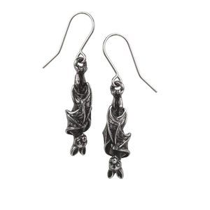 Alchemy Gothic Hanging Bat Earrings Surgical Steel Hooks Pair NEW